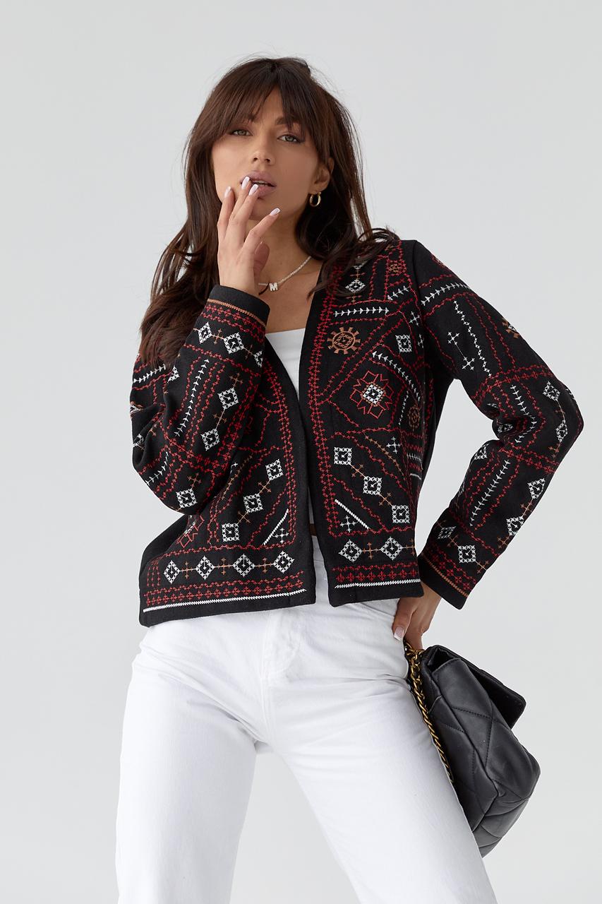 Піджак із вишивкою без застібки M Чорний - фото 6 Піджак із вишивкою без застібки M Чорний - фото 6