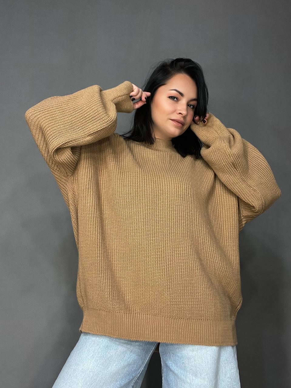 Свитер женский MIX RAY 6607 широкий удлиненный OS Карамельный (1036) - фото 7