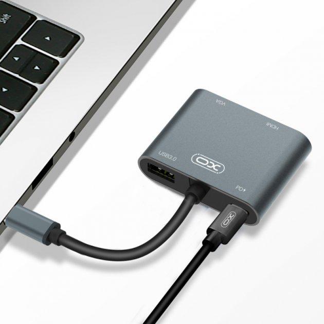 Хаб-USB XO HUB001 Type-C PD/USB 3.0/HDMI/VGA Steel - фото 6