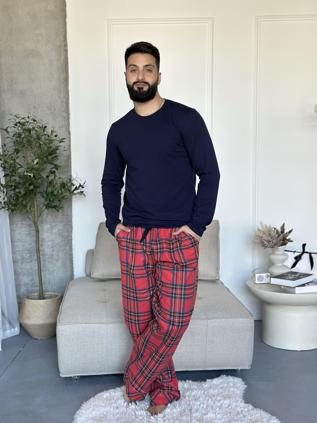 Комплект мужской COSY Navera брюки/лонгслив клетка L Красно-синий (FN01HH)