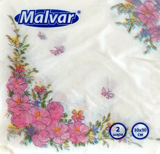 Салфетки Malvar Цветочная рамочка 30х30 см 2 слоя 20 шт. (13983)
