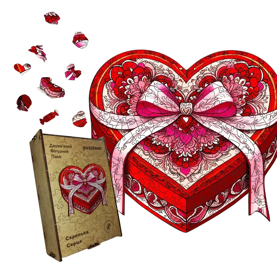 Пазл дерев'яний фігурний скринька серце А1 500+ ел.