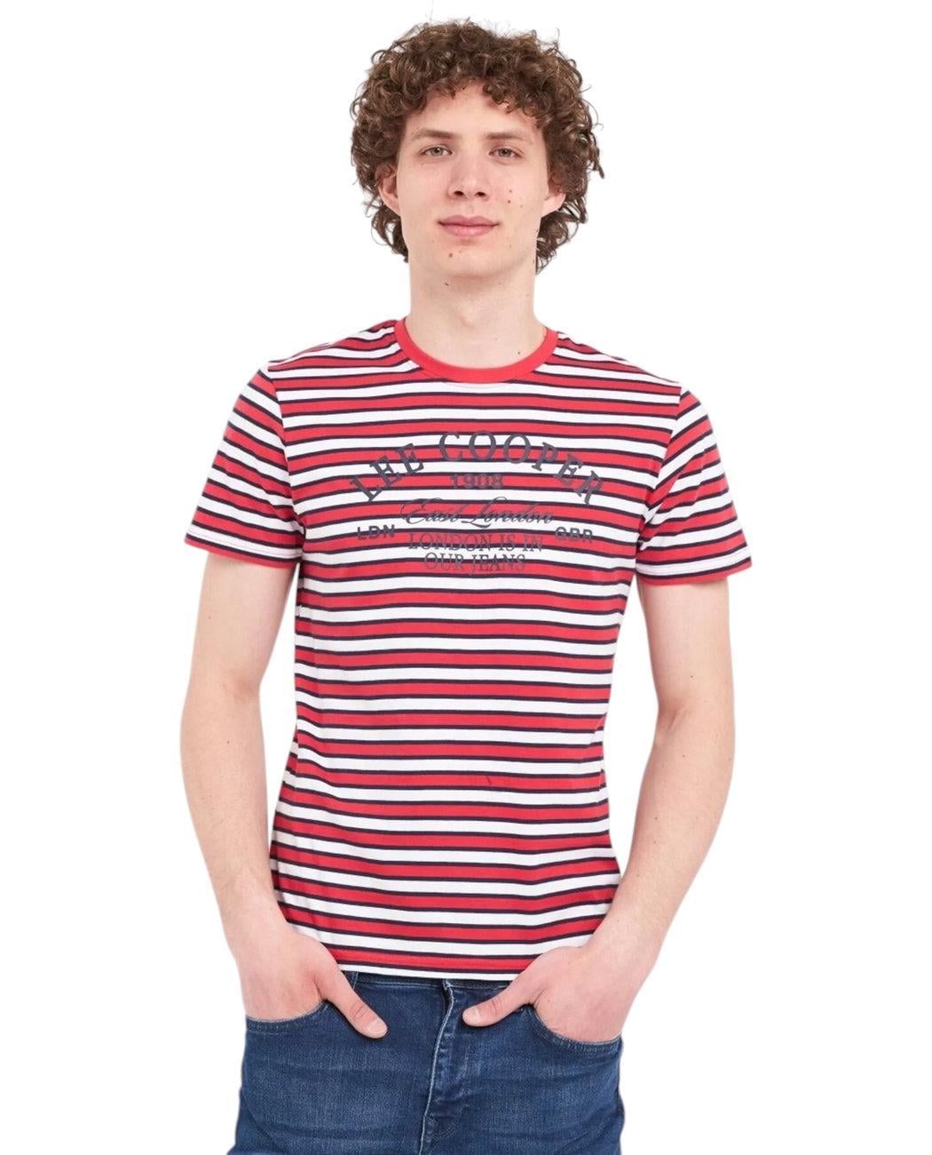 Футболка мужская Lee Cooper 10196556.R31 в полоску L Бело-красный (5942723151193)