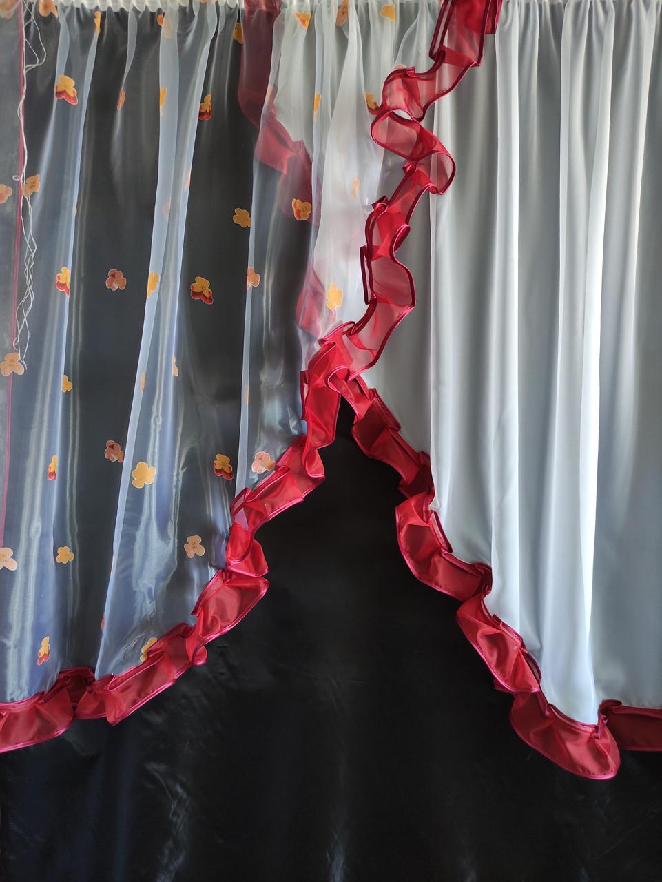 Тюль кухонная Ирис из двух частей органза и шифон 300х140 см. Белый с красным (уо-002) - фото 1 Тюль кухонная Ирис из двух частей органза и шифон 300х140 см. Белый с красным (уо-002) - фото 1