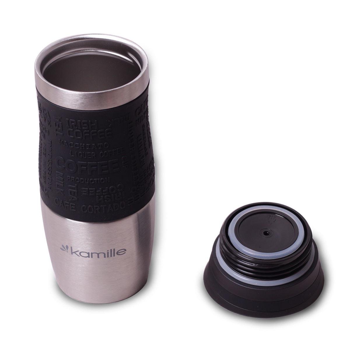 Термокружка Kamille из нержавеющей стали с TPR-вставкой 380 мл Черный (13046501)