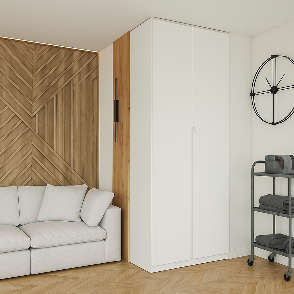 Шафа розпашна ШР1 SENAM фрезерована ручка V 2400х800х450 мм корпус ДСП Білий фасад МДФ фарба Білий RAL9003 (ШР1.24.45.8.ФР.2)