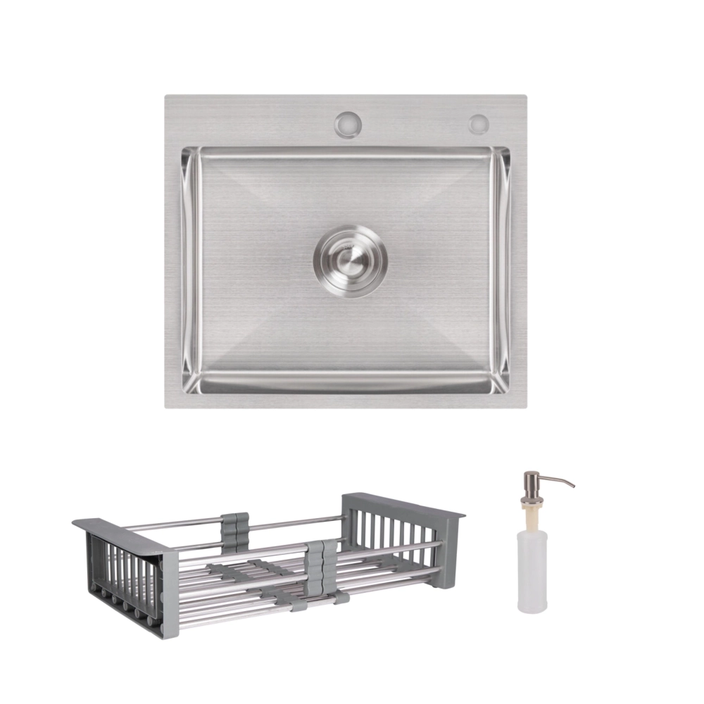 Мойка для кухни интегрированная Lidz Handmade H5045 Brushedв/дозатор/корзина для кухонной мойки Lidz K01G