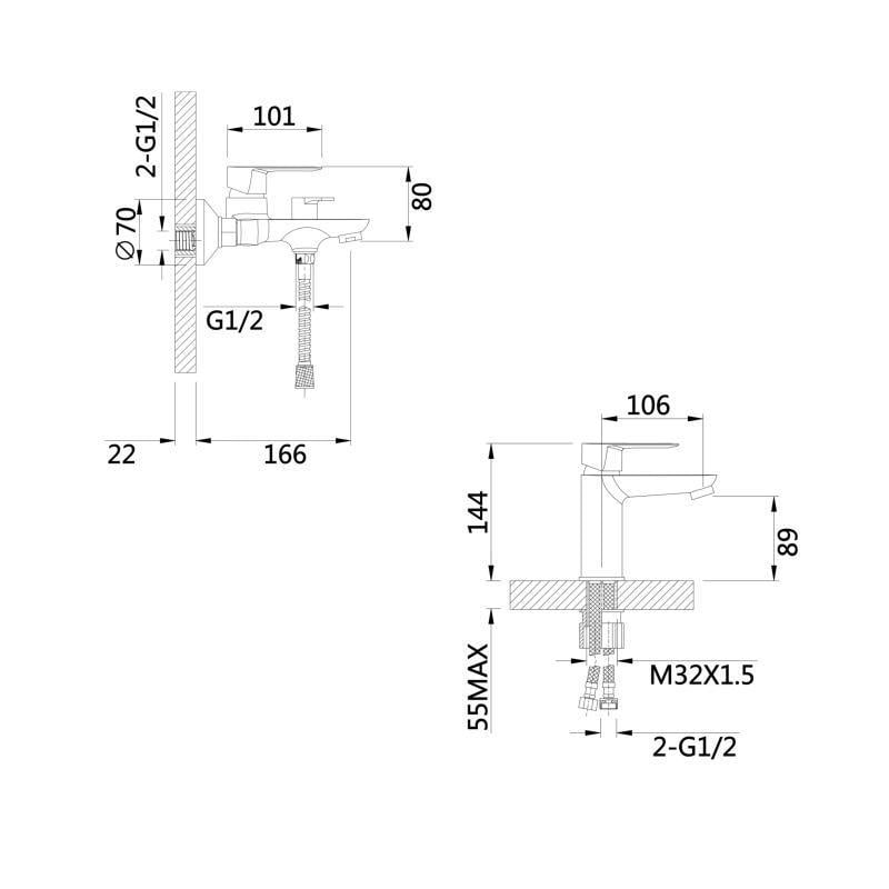 Комплект смесителей для раковины и ванны Lidz Latwa LDLAT001BLA45418 Black (2500945290) - фото 2