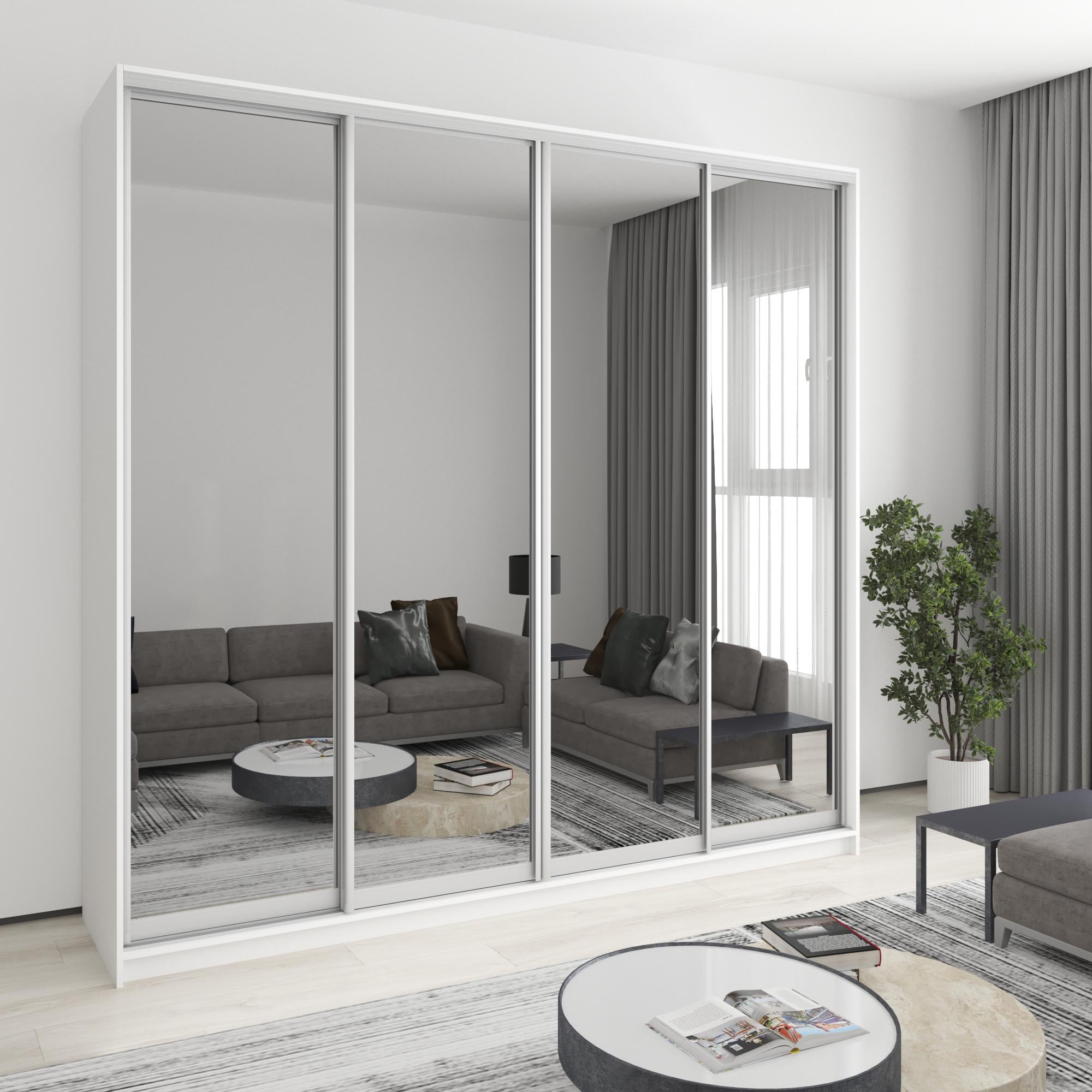 Шкаф-купе четырехдверный MebelStar Стандарт AL 4 зеркала 250x60x240 см Аляска белая (MBS-13206)