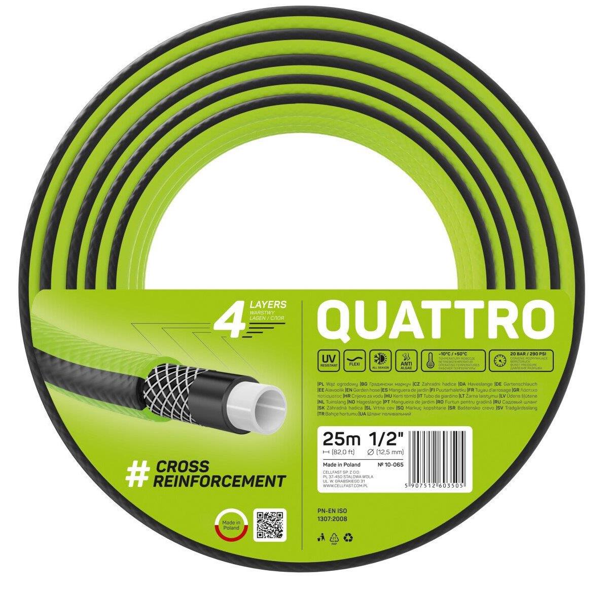 Шланг для полива Cellfast QUATTRO 1/2" 25 м Салатовый (10-065)