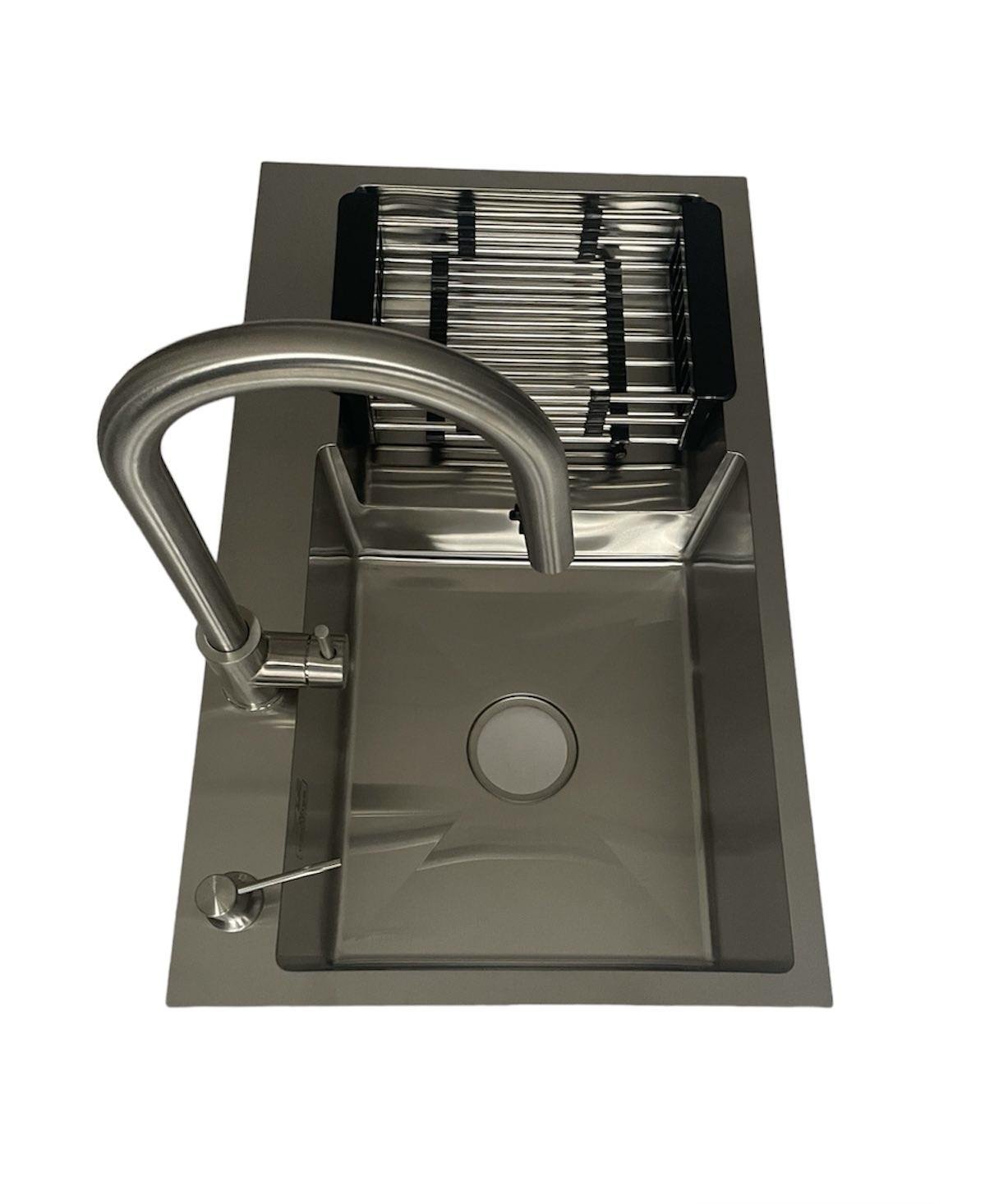 Мойка кухонная Luminex 7848 см левая и смеситель для кухни с выдвижным изливом Kroner-ESG03915 Серый