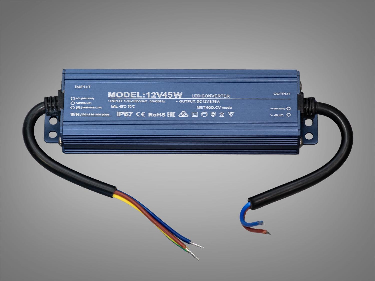 Блок живлення герметичний для LED стрічки 12 В 45 Вт 3,75А (PPF-PW-IP68-12 В-45w)