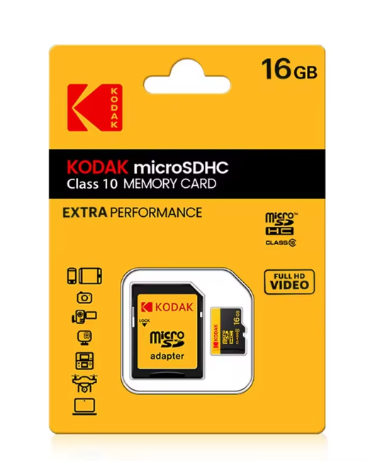 Карта пам'яті micro SD Kodak 16Gb U3 A1 class 10 та адаптер SD