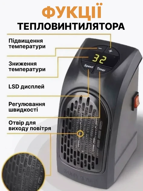 Обогреватель Handy Heater мини с пультом и таймером керамический 400 Вт(4445) - фото 3 Обогреватель Handy Heater мини с пультом и таймером керамический 400 Вт(4445) - фото 3