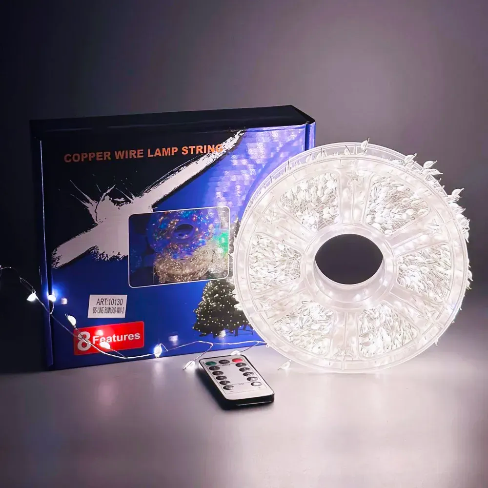 Гирлянда мишура от сети/USB 30 м с пультом 900LED Серебристая проволока/Белый свет (234589143)