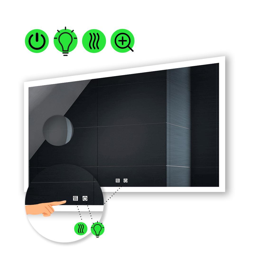 Зеркало с LED подсветкой Simphony с двумя сенсорами/подогревом и линзой без подсветки 70x60 см (Simphonyg13)