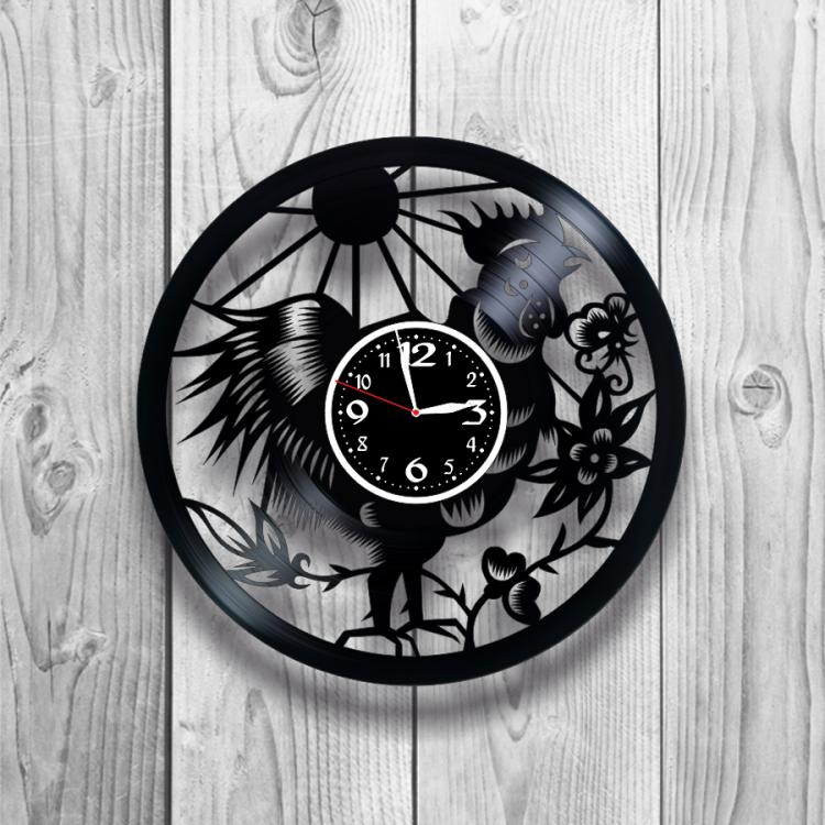 Часы настенные Петух 0284 из виниловой пластинки