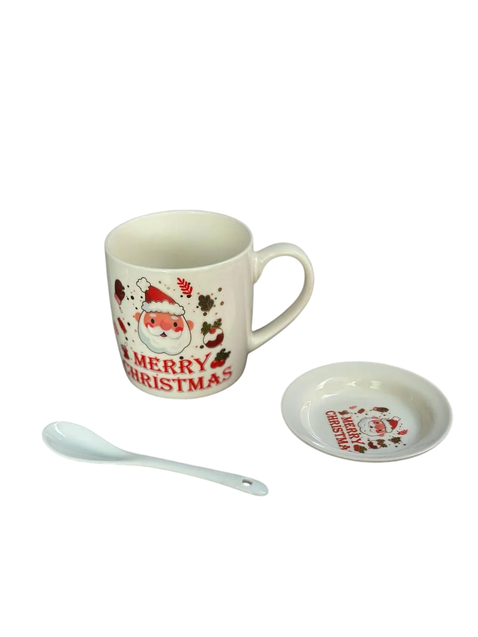 Чашка новогодняя Elisey 9150-005-1 Merry Christmas керамическая с ложкой и блюдцем 350 мл