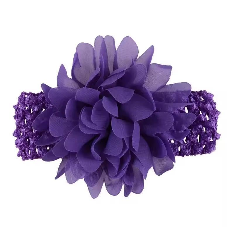Повязка на голову детская  эластичная с шифоновым цветком Фиолетовый