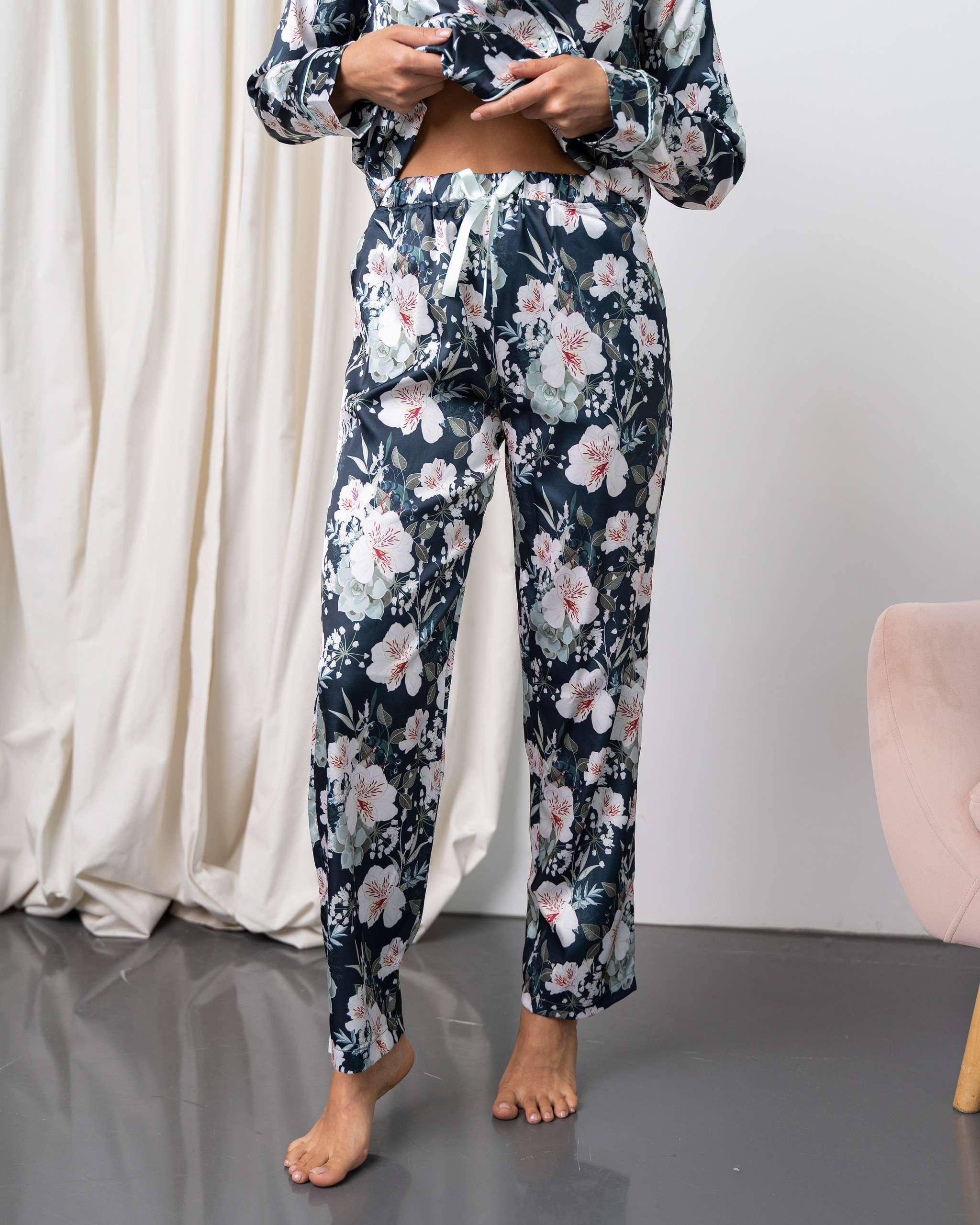 Пижама со штанами Цветочный принт L Темно-синий (92227) - фото 4 Пижама со штанами Цветочный принт L Темно-синий (92227) - фото 4