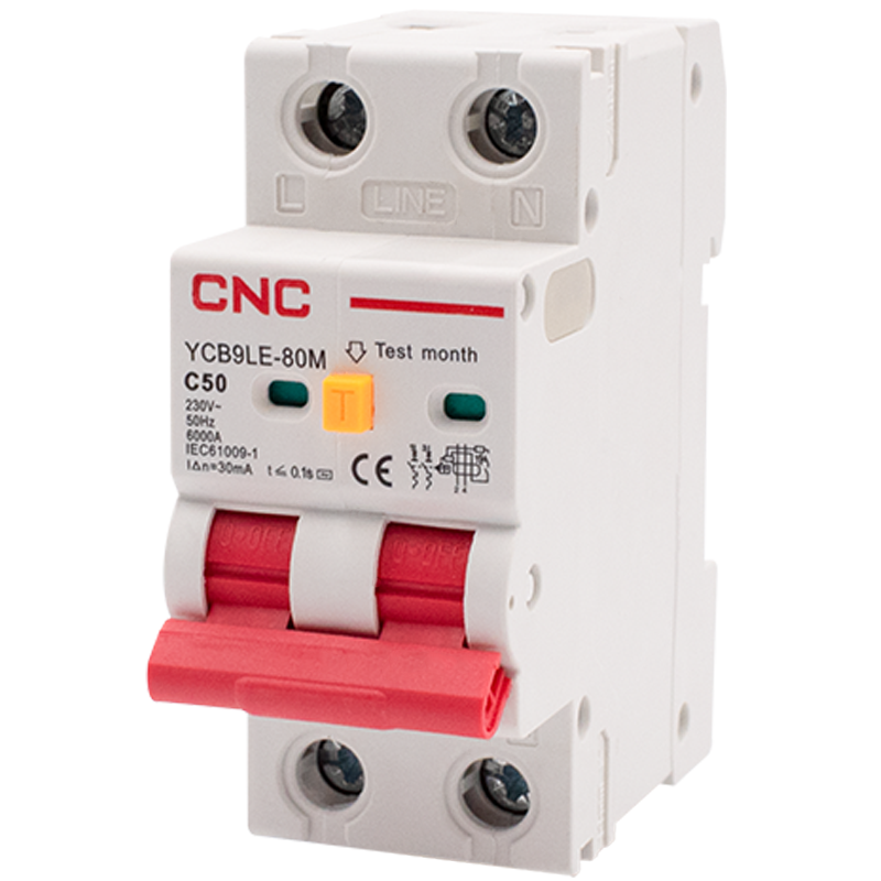Выключатель дифференциальный CNC YCB9LE-80M 1Р+N 50А 30мА 6кА C тип АС (Б00044018)