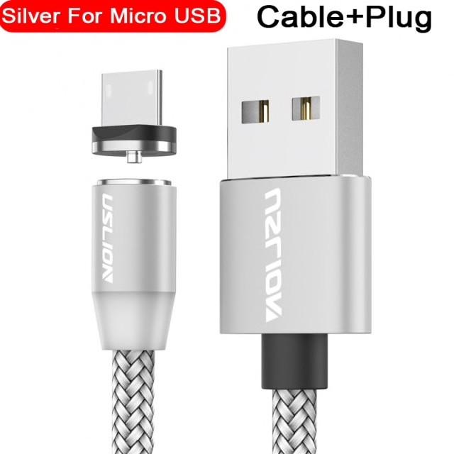 Магнитный кабель micro USB с подсветкой USLION 1 м 2.4 A 360° Серебрянный - фото 2 Магнитный кабель micro USB с подсветкой USLION 1 м 2.4 A 360° Серебрянный - фото 2