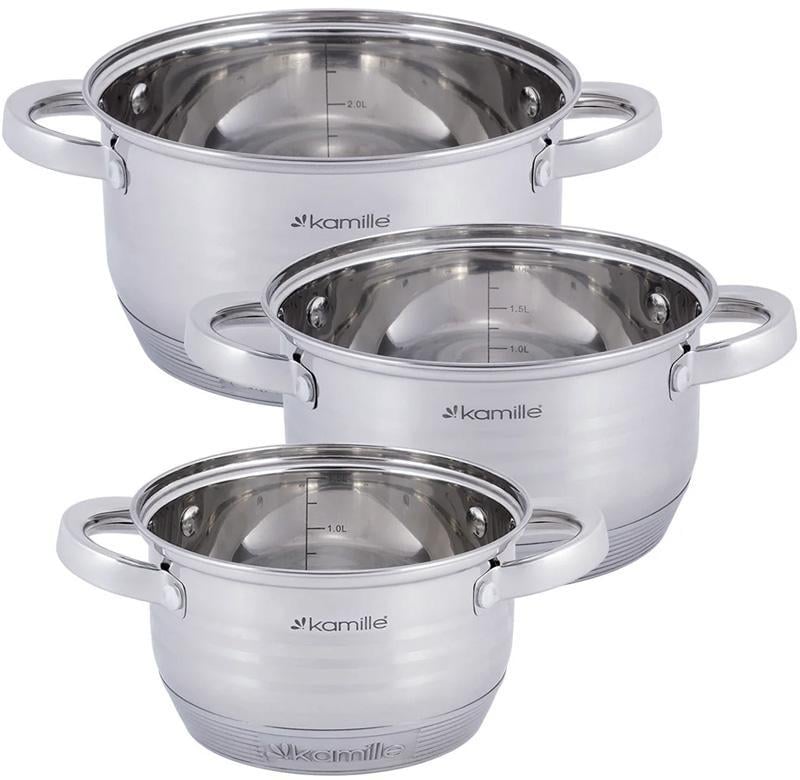 Набір каструль Kamille Desiree із нержавіючої сталі з мірною шкалою 1/1,5/2 л - фото 2