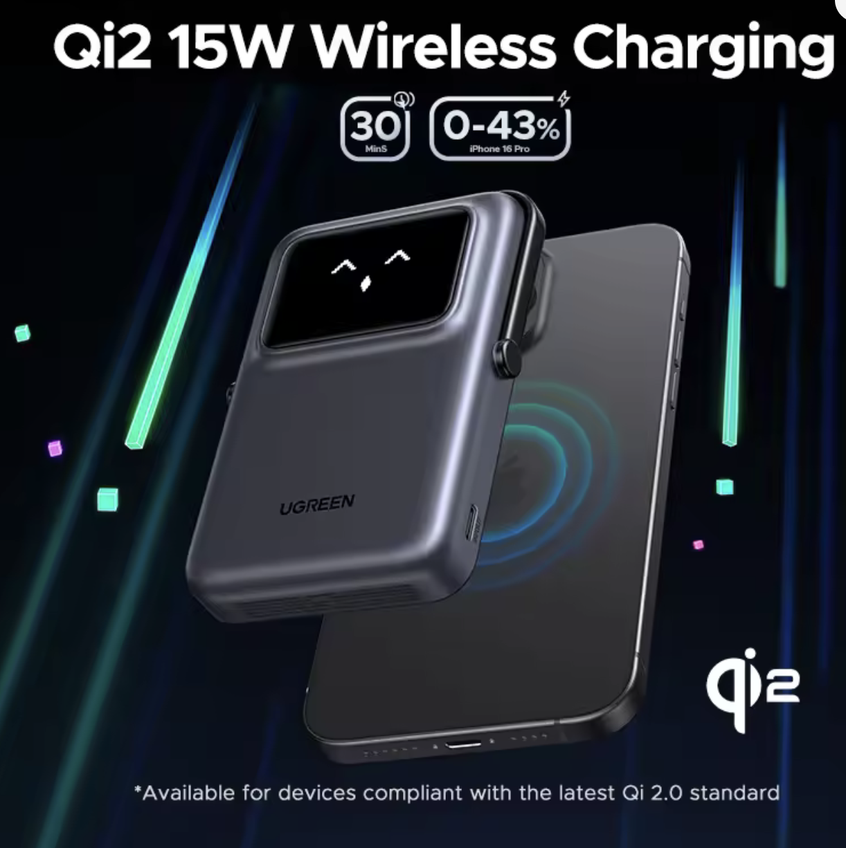 Магнитная батарея UGREEN Uno 20Вт Qi2 10000 mAh Magsafe Power Bank Black - фото 3 Магнитная батарея UGREEN Uno 20Вт Qi2 10000 mAh Magsafe Power Bank Black - фото 3