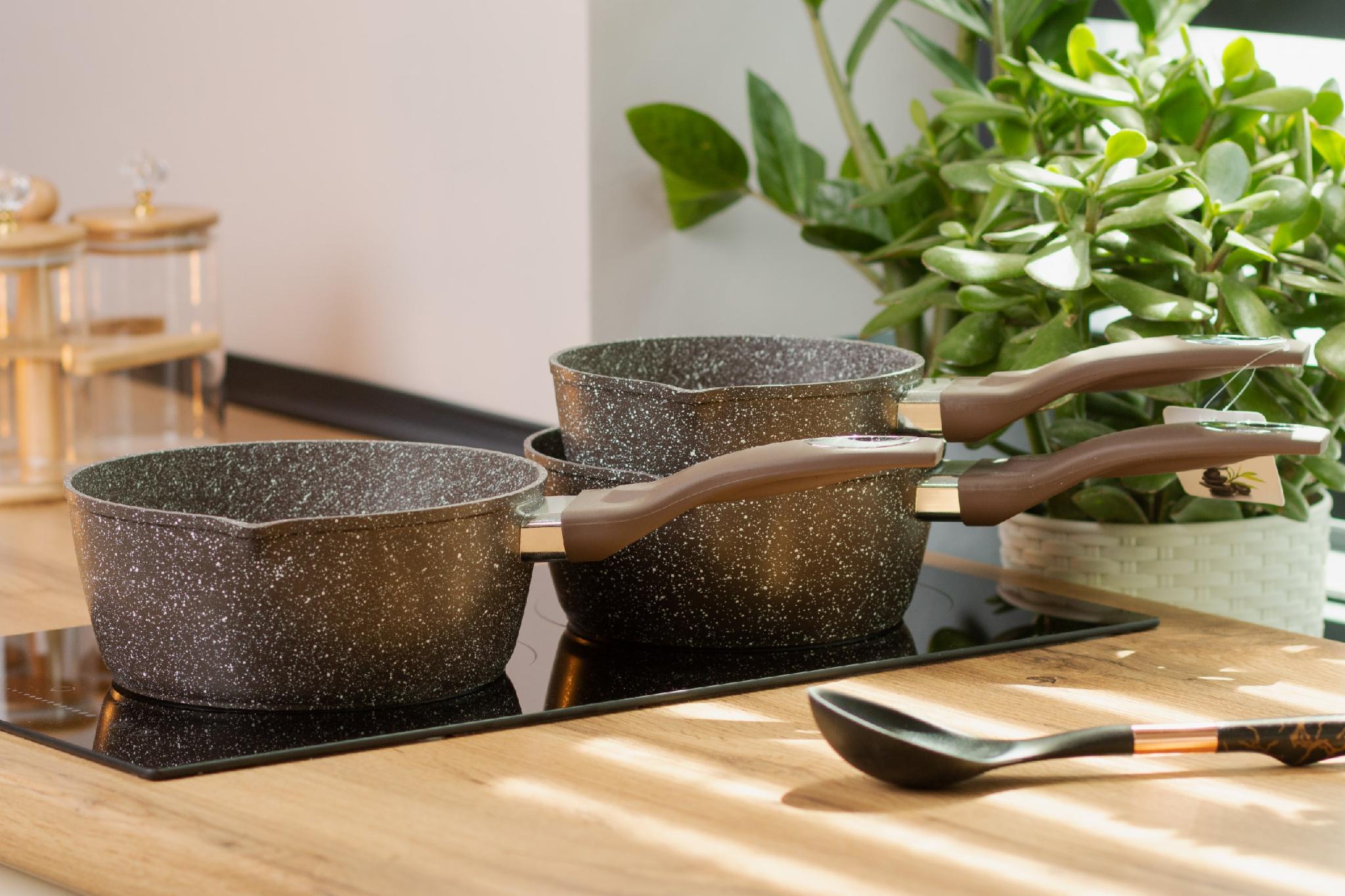 Набор ковшей Olina с антипригарным покрытием алюминиевые 3 шт. Коричневый (HP656) - фото 4