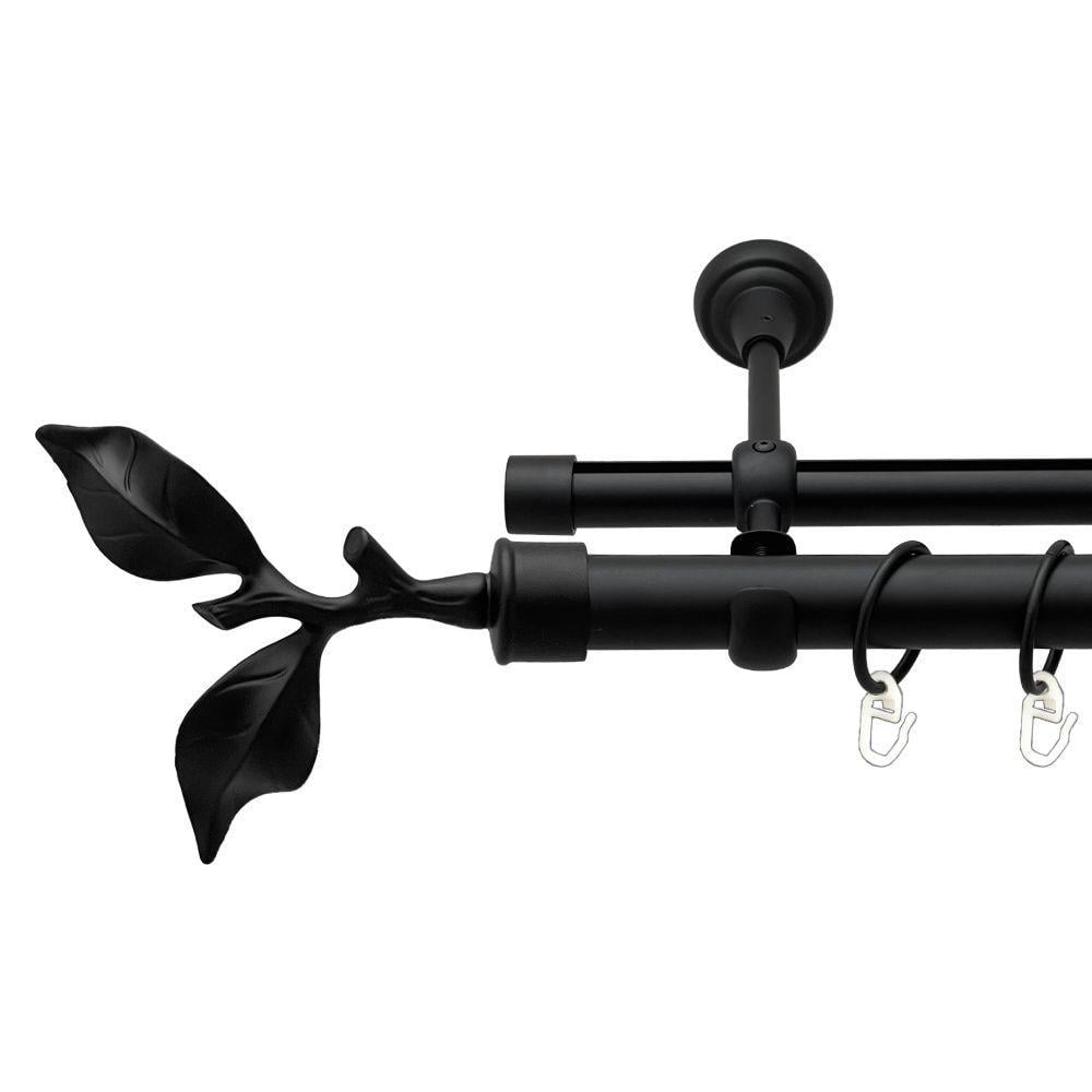 Карниз Orvit Листок Троянди металевий дворядний опозитний гладка/профільна труба кільце металеве 25/19 мм 160 см Чорний Оксамит (00-00020856)