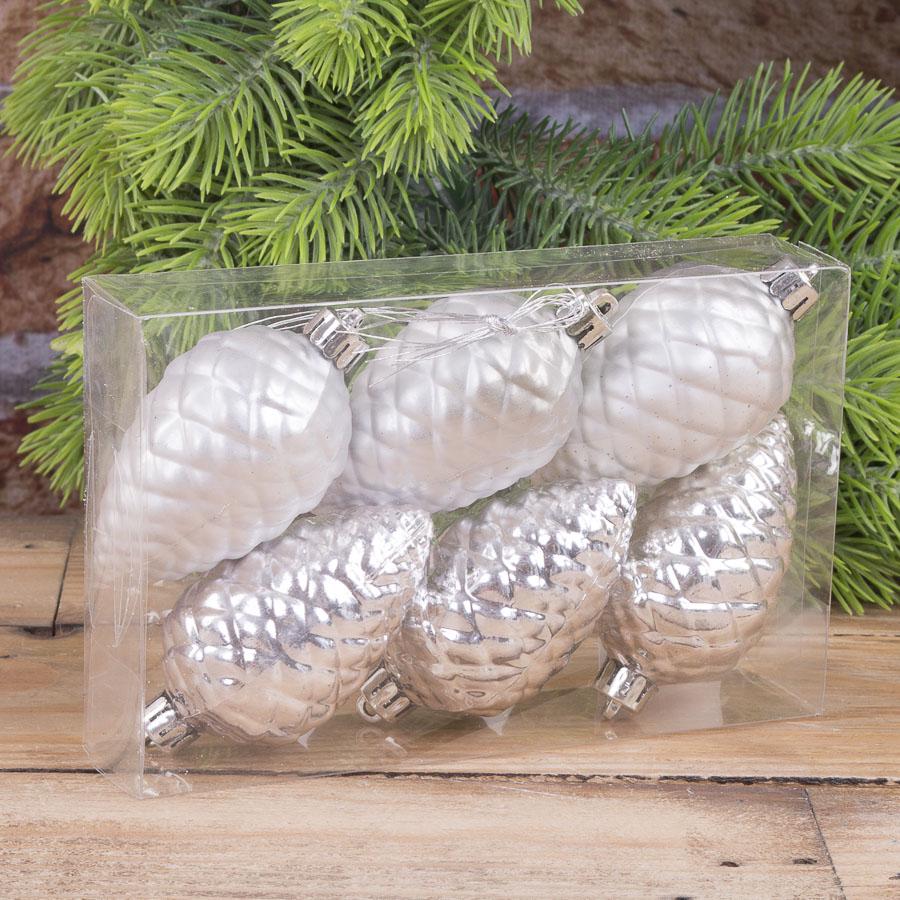 Набор елочных игрушек Шишки 6 шт. Серебряный (3359-2)