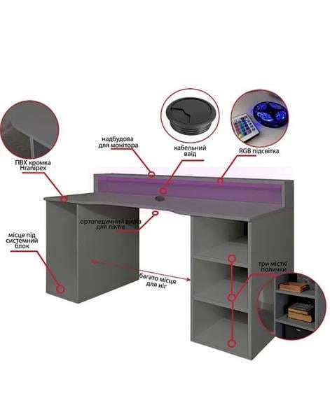 Компьютерный стол Mebellini Маршал Classic 1200х710/860х600 мм Антрацит (арт.SKEP1000-002) - фото 3 Компьютерный стол Mebellini Маршал Classic 1200х710/860х600 мм Антрацит (арт.SKEP1000-002) - фото 3