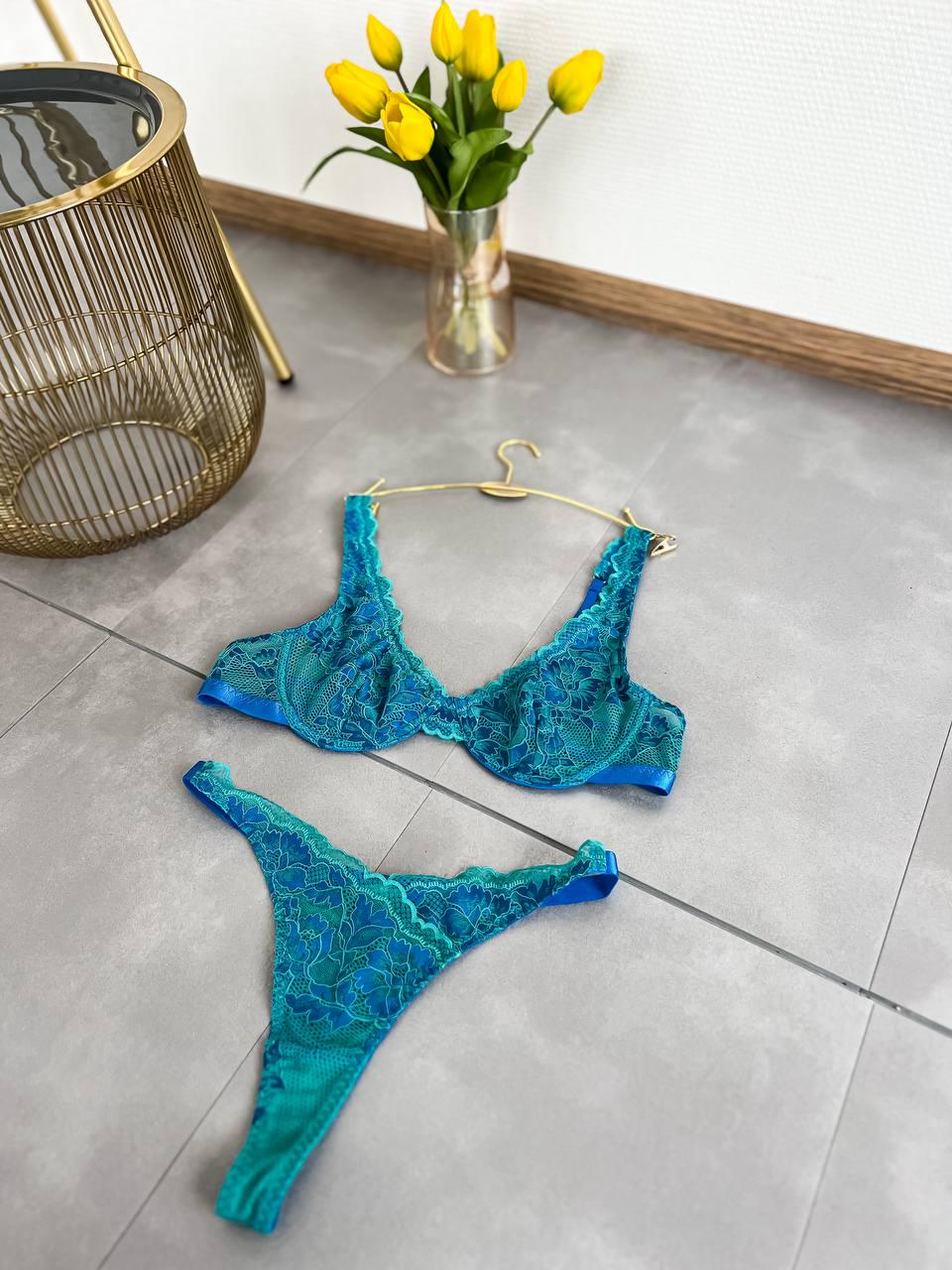Комплект нижнего белья кружевной M Бирюзовый (DO2219) - фото 19 Комплект нижнего белья кружевной M Бирюзовый (DO2219) - фото 19