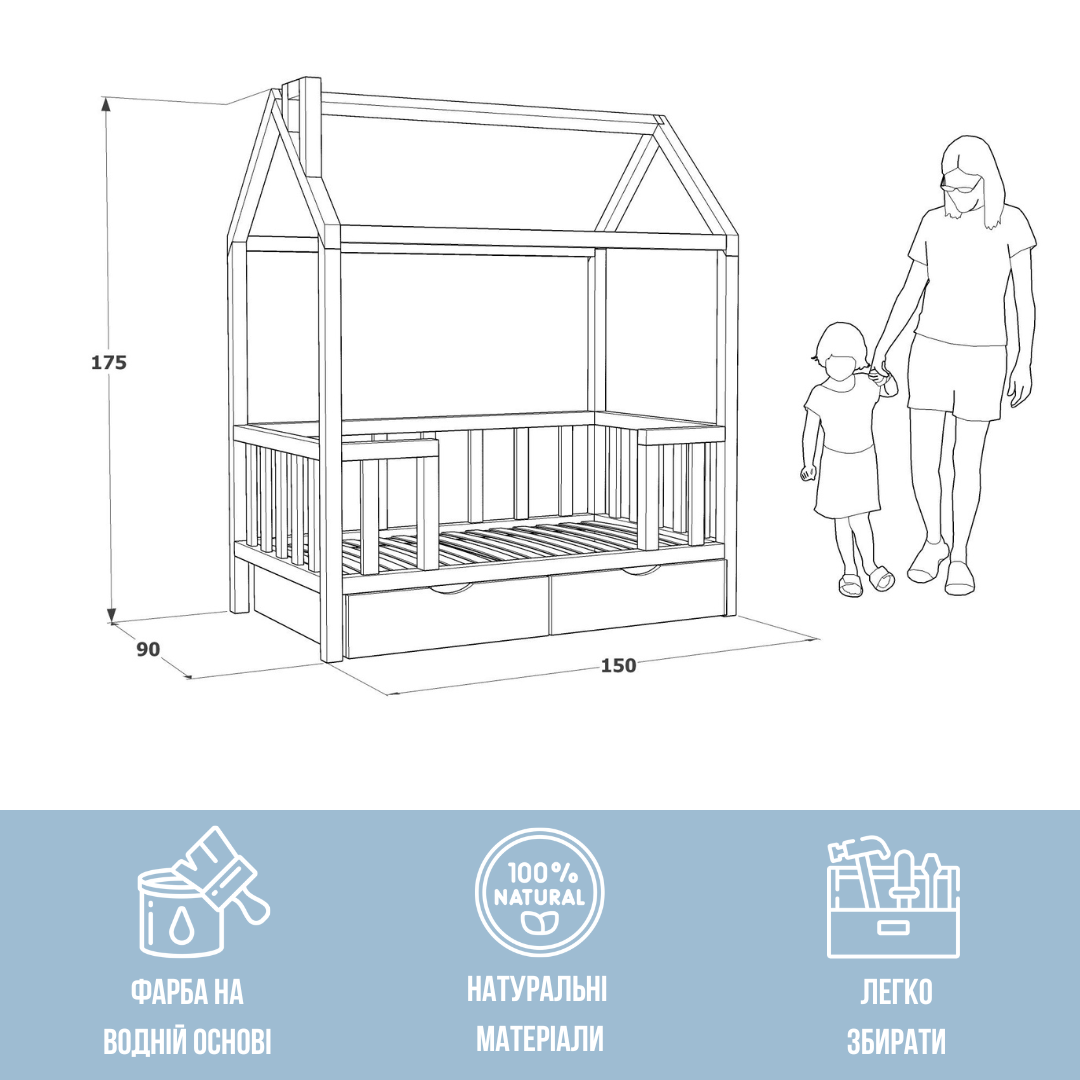 Детская кровать-домик RW Home с бортиками и ящиками из массива ольхи 140х80 см - фото 3 Детская кровать-домик RW Home с бортиками и ящиками из массива ольхи 140х80 см - фото 3