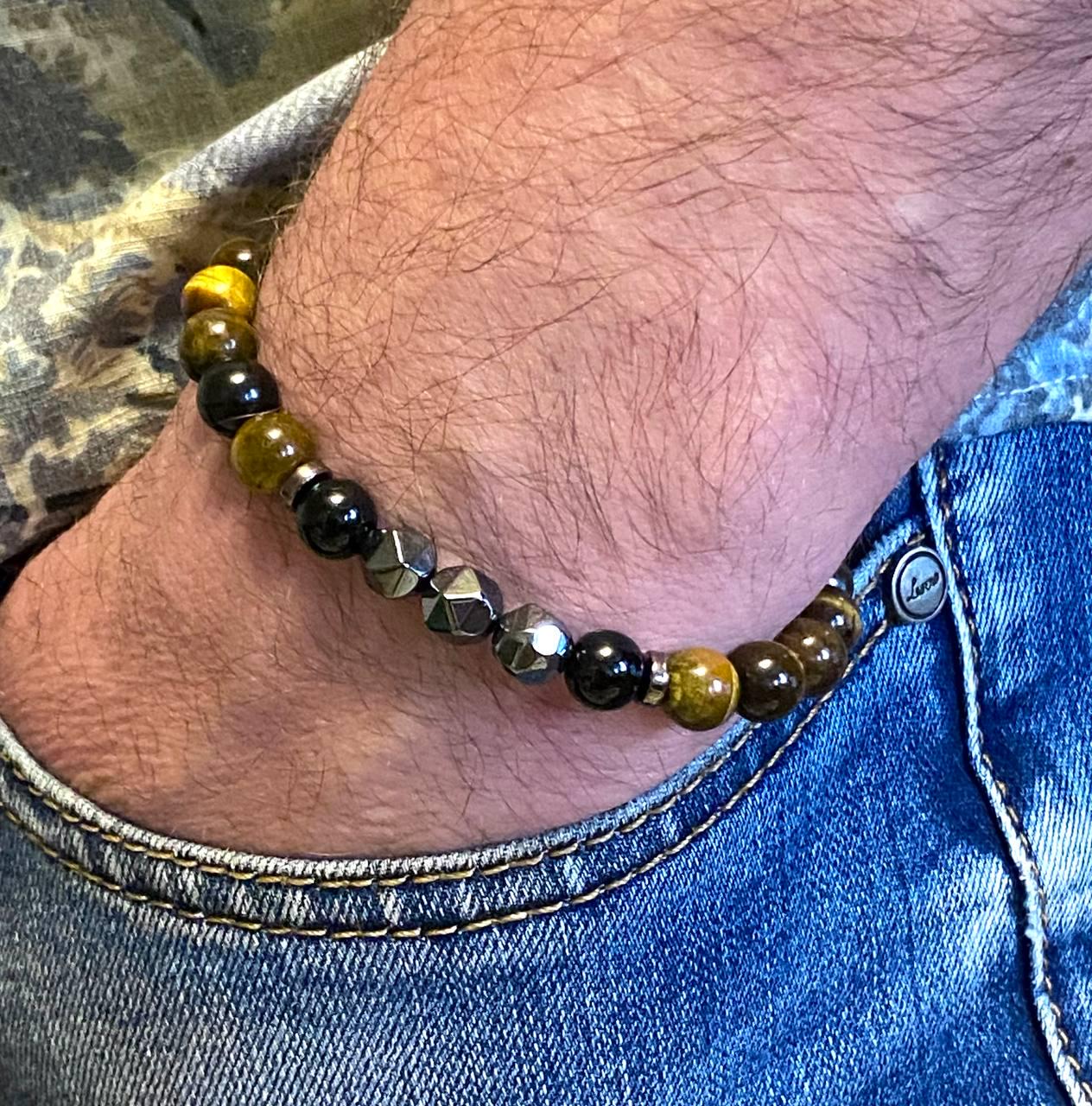 Браслет LITAURS из натурального камня тигровый глаз/гематит/агат L 18-21 см (250214-1) - фото 2 Браслет LITAURS из натурального камня тигровый глаз/гематит/агат L 18-21 см (250214-1) - фото 2