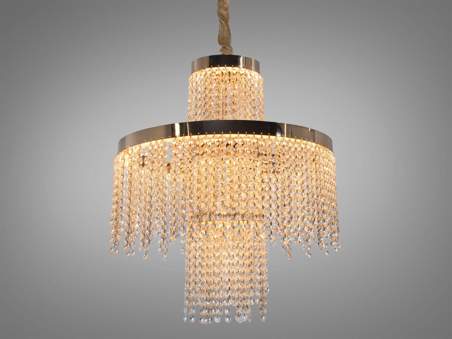 Люстра хрустальная LED 376 с двумя уровнями подвесок 100 Вт Золотой (376-500GD)