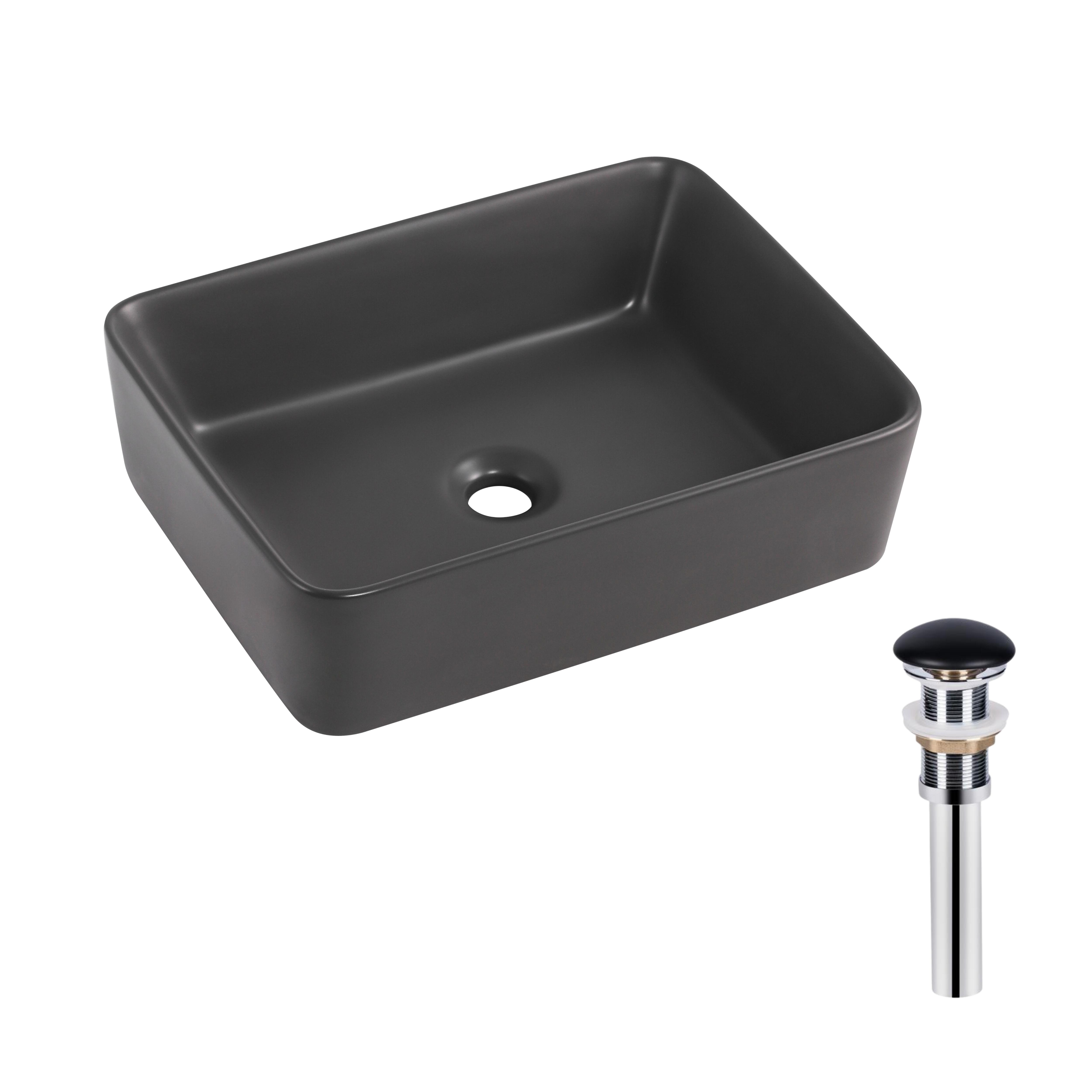 Раковина накладная прямоугольная Qtap Tern с донным клапаном 480x370x135 мм Anthracite (QT17116069AN)