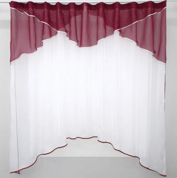 Тюль арка на кухню/балкон с ламбрекеном 270х170 см Бордовый/Белый (025к)