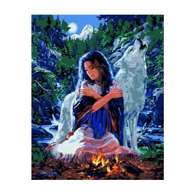 Набор для росписи по номерам Strateg Девушка с Волком 40х50 см (VA-0291-mt)