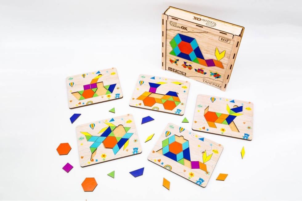 Сортер пазл детский развивающий PuzzleOK Танграм Набор 144 деталей