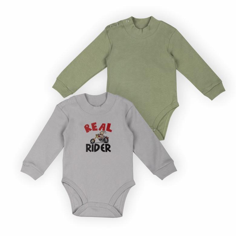 Комплект боди для малыша Gabbi BD-24-6 80 см 2 шт. Хаки/Серый (13931)