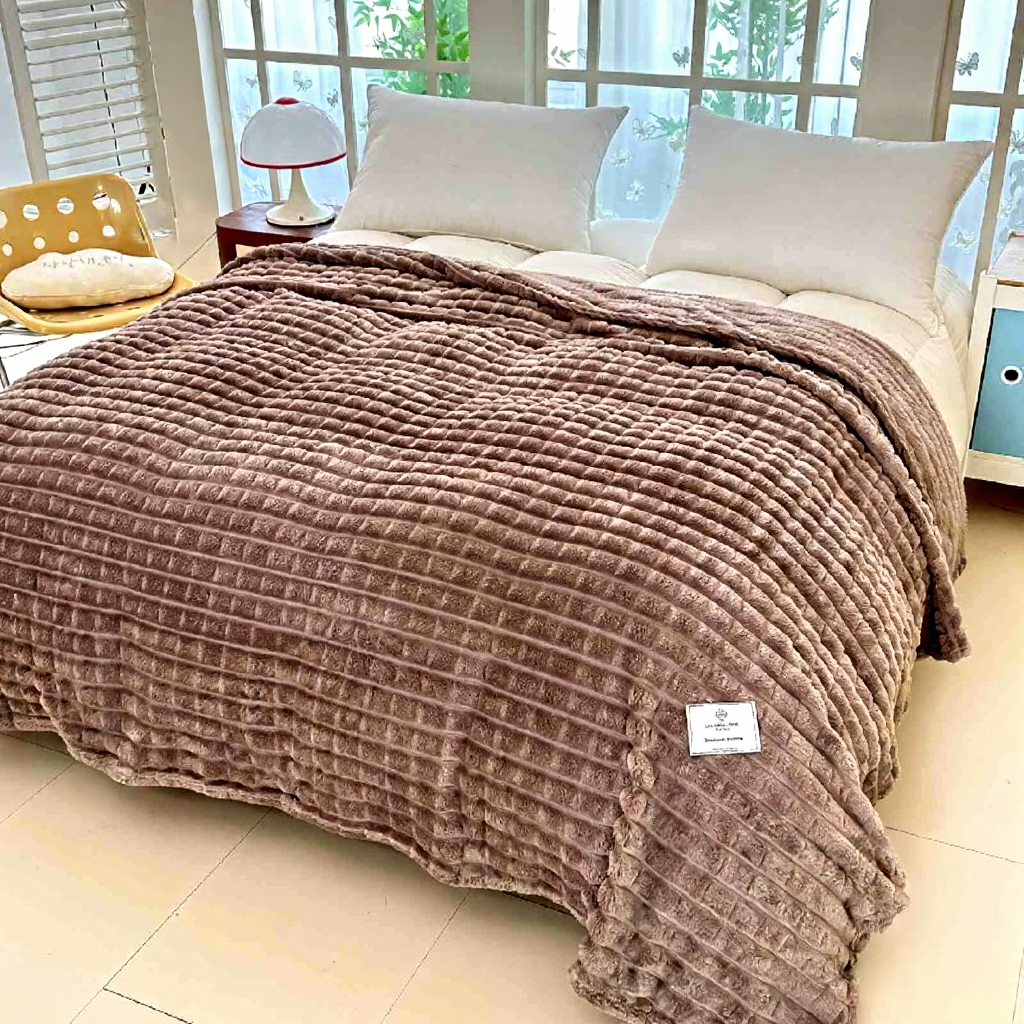 Плед в кубик однотонный 180x200 см Светло-коричневый