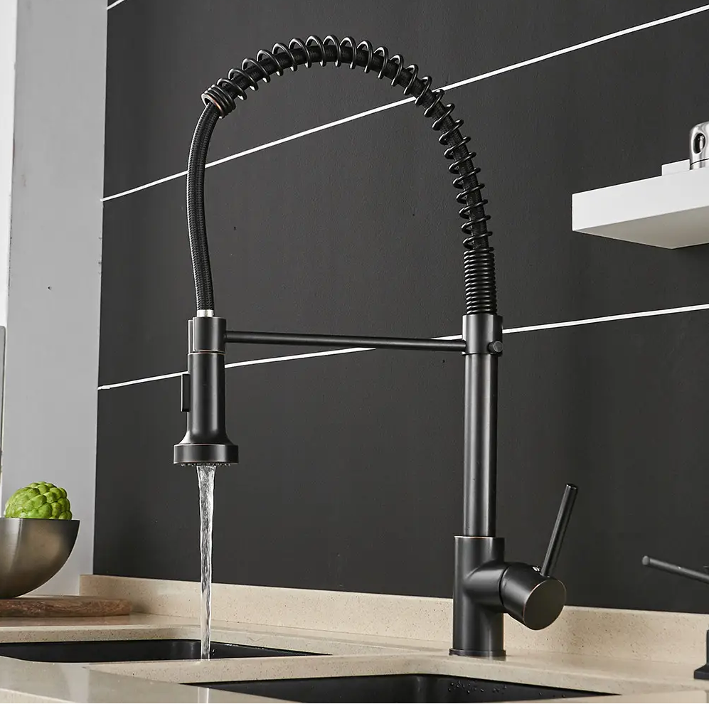 Смеситель кухонный WanFan выдвижной два режима воды Черный