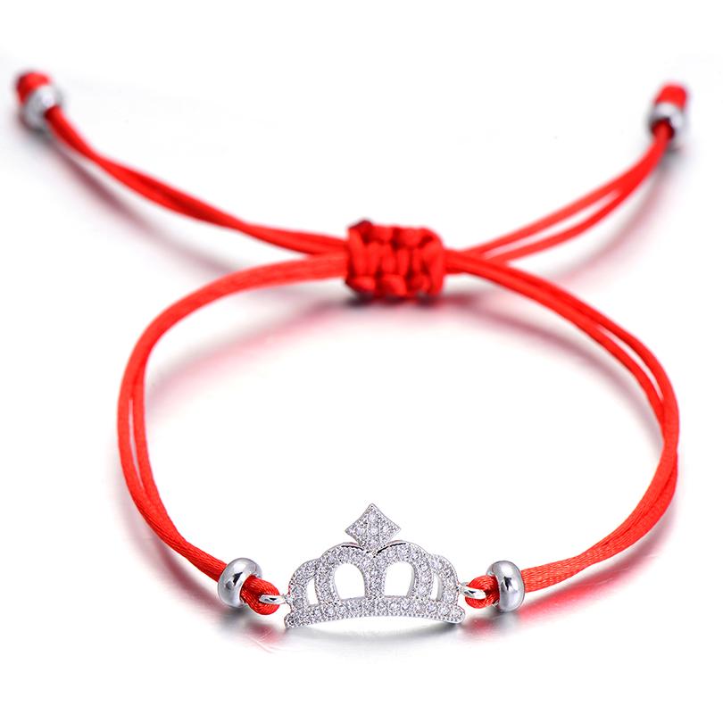 Браслет-нить на руку оберег Корона с камешками регулируется Красный (BR-010)