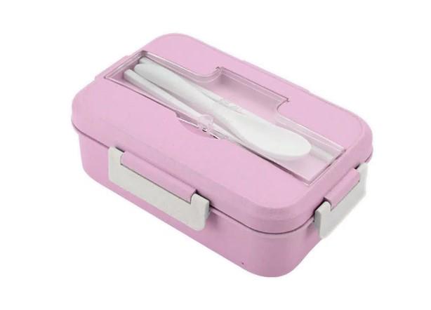 Ланч-бокс из пшеничной соломы Zwheel 1000 мл с ложкой и палочками Pink (10905151)