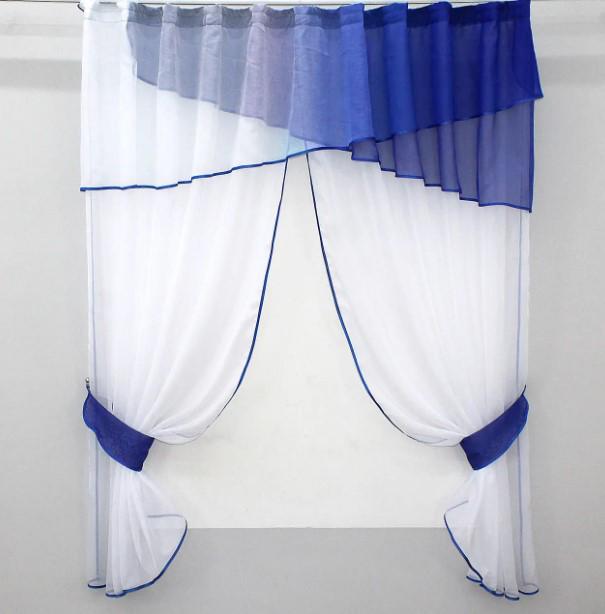 Комплект штор на кухню/балкон с ламбрекеном 260х170 см Синий/Белый (091к)