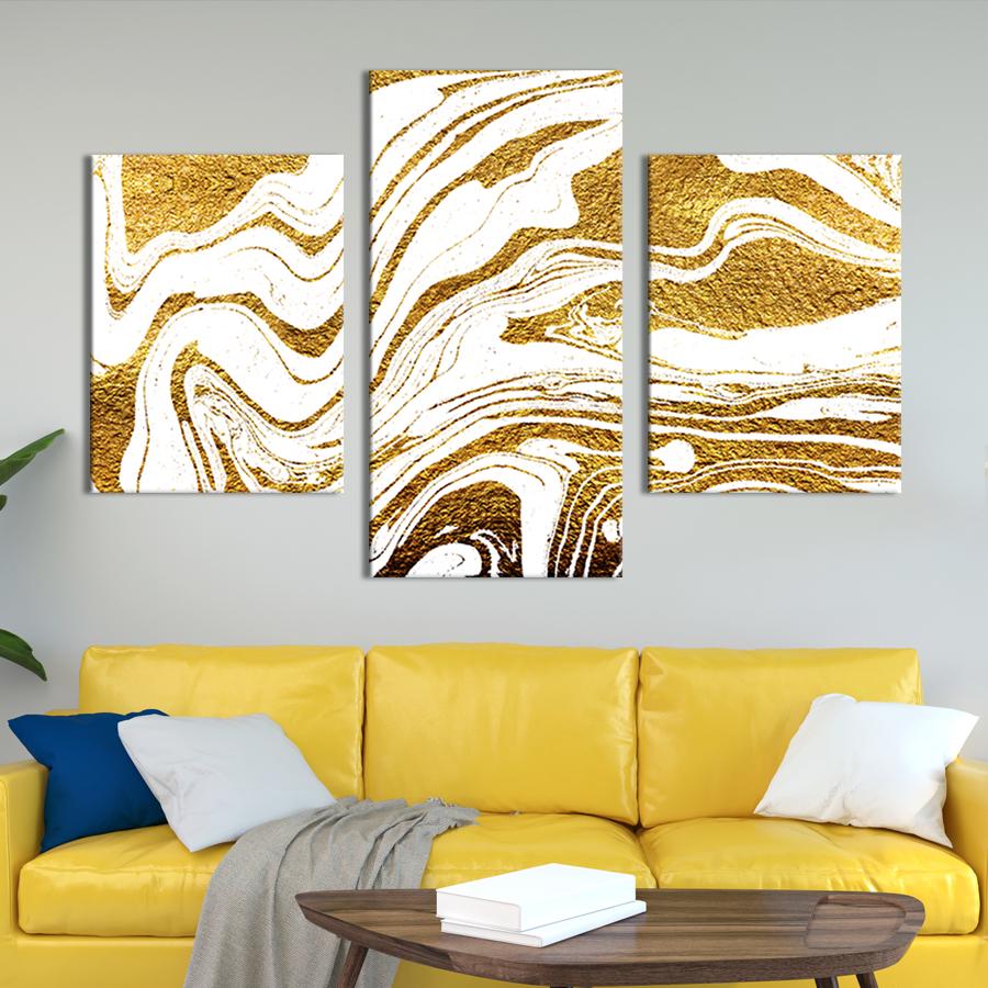 Картина для интерьера Абстракция золотистые песочные волны 141x90 см (48-32)