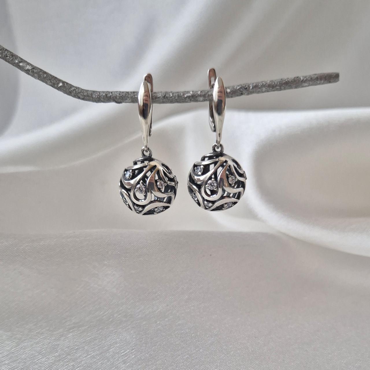 Серьги шарик серебро 925 пробы черненное 9,69 г (2771)