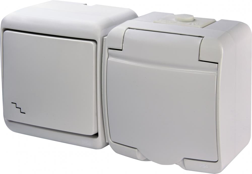 Розетка зовнішня ETI VRHH-3s із заземленням/1-клавішним перемикачем горизонтальна IP54 Білий (4668035)