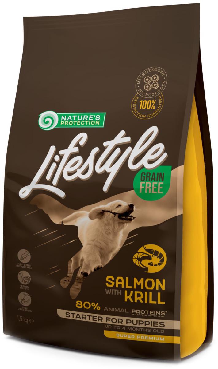 Корм сухой для щенков Nature's Protection Lifestyle Grain Free Salmon with krill Starter For Puppies 1,5 кг (4771317456823)